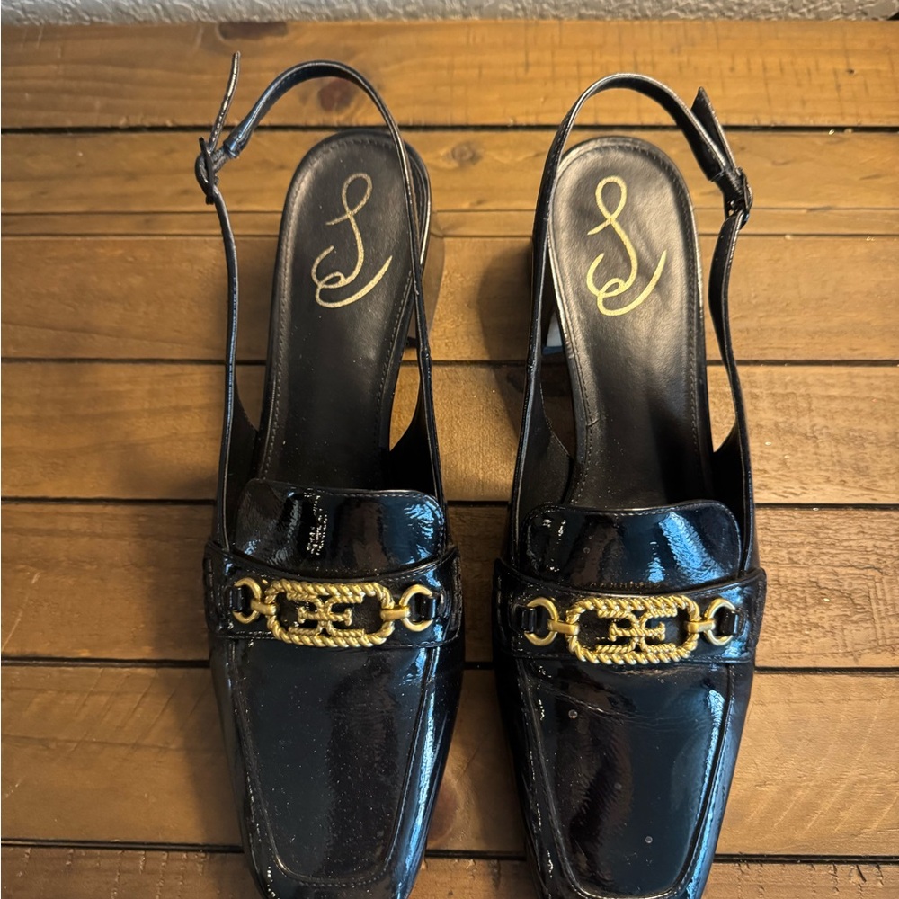 Sam Edelman Teanna Elegant Black Slingback Shoes with Gold Accents